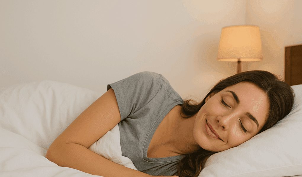 Femme dormant paisiblement, illustrant les bienfaits de la réflexologie sommeil